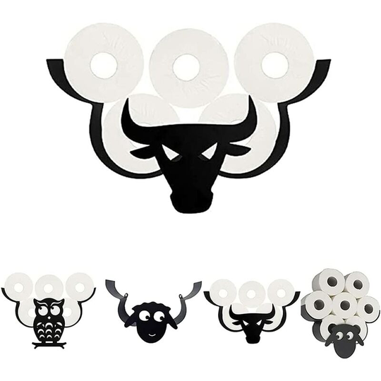Black Metal Toilet Paper Dispenser with Free Standing Animal Design for Bedroom, Kitchen, Bathroom (Beef)