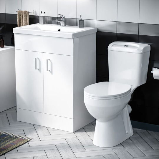 Neshome - Nanuya 600mm Basin White Vanity & wc Toilet Pan, Soft Close Seat