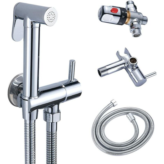 Shower kit wc Thermostatic mixer Hand shower with hand shower for intimate hygiene Shower set bidet wc in anti-scald chromed brass Shower bidet