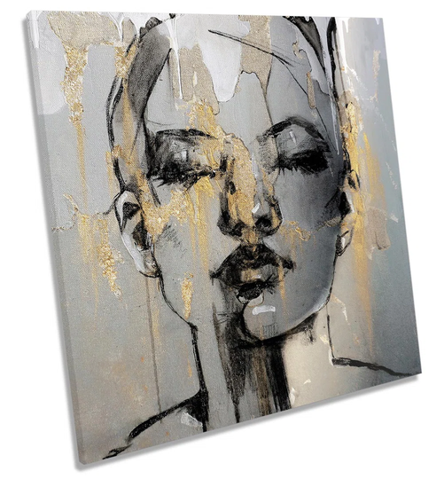 Woman Face Modern Print CANVAS WALL ART Square Picture Grey