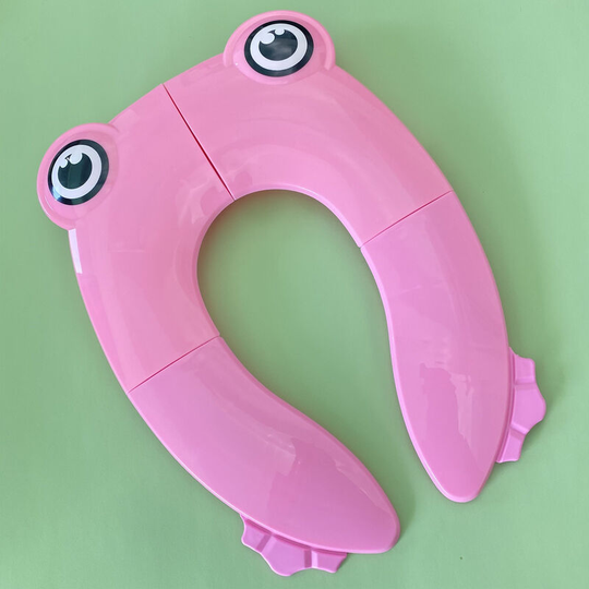 Portable Toilet Seat for Toddler Travel (Pink Frog) - Non-Slip Foldable Toilet Seat Cover for Boys Girls, Baby Kids with Drawstring Bag