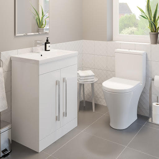 Arles Toilet & Aurora White Gloss Door Vanity Unit 600mm