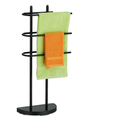 Towel Rack, 3 Rails, h x w x d: 83 x 39 x 18 cm, Standing Towel Holder, Metal, Black - Relaxdays