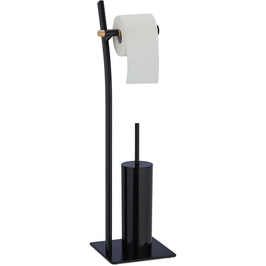 Wc Accessories Set, Standing Toilet Paper Stand, Replaceable Brush & Paper Holder, hwd: 73x20x20 cm, Black - Relaxdays