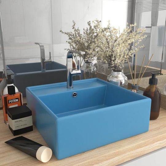 Luxury Basin Overflow Square Matt Light Blue 41x41 cm Ceramic - Blue