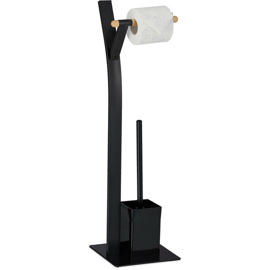 Relaxdays - wc Accessories Set, Standing Toilet Paper Holder, Replaceable Brush & Holder, hwd: 73x20x20 cm, Black/natural