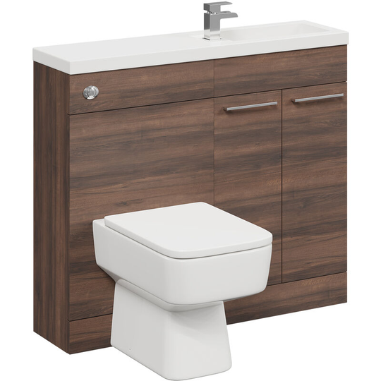 Wholesale Domestic - Napoli Combination Walnut 1000mm Slimline 2 Door Vanity Unit Toilet Suite - Walnut