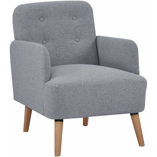 Upholstered Armchair, Nature Wood Frame Padded Living Room Chair, Grey - Light Grey - Homcom