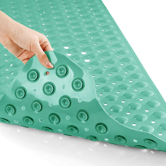 Bath Tub Shower Mat 16x40In, with Drain Holes, Suction Cups, Machine Washable, Light green