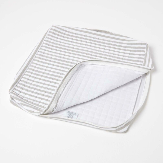 Grey Stripe Quilted Cotton Armchair Booster Cushion Cover - Grey Stripe - Homescapes