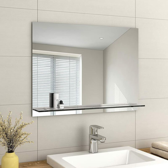 Emke - Frameless Mirror with Shelf - Small Bathroom Wall Shaving Mirror with Storage, Rectangle Vanity Mirrors 60x80cm - 600x800mm