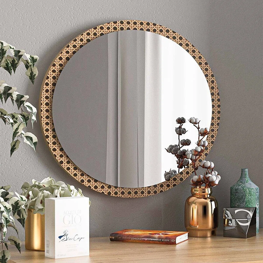 Colcord Round Framed Wall Mounted Accent Mirror in Brown/Black