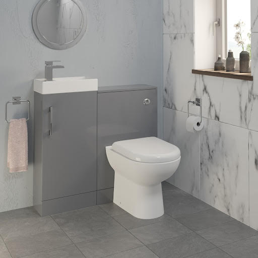 Aurora Toilet & Basin Vanity Unit Combination with Door - 900mm Grey Gloss