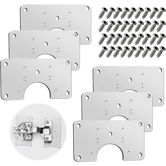 Gift - 6 Cabinet Hinge Repair Brackets Mounting Stainless Steel Hinge Repair Plates Furniture Hinge Repair Kit