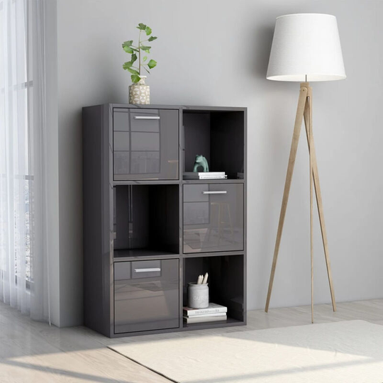Storage Cabinet High Gloss Grey 60x29.5x90 cm Chipboard