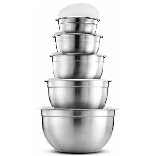 Symple Stuff Premium Stainless Steel Nesting Mixing Bowl With Lids - Size: Set Of 5 (14Cm, 16Cm, 18Cm, 22Cm, 26Cm) Clear Lid