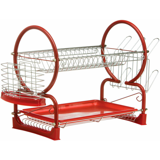 Red Enamel Coated Frame 2 Tier Dish Drainer - Premier Housewares