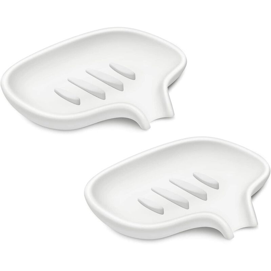 Silicone Soap Dish for Bathroom,Bar Soap Holder for Shower with Draining Tray, Waterfall Soap Tray for Kitchen Sink, Set of 2 (2 * White)