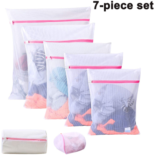 7 Piece Set Reusable Large Mesh Laundry Bag , Delicates Bag for Washing Machine, Travel Storage Organize Bag for Lingerie, Sock, Garment-Style 1
