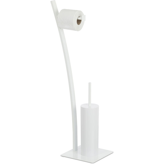 Relaxdays - Bathroom Accessory Set with Toilet Paper & Brush Holder + Brush, Hygienic, HxWxD: 78x29x20 cm, White