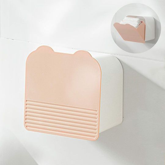Toilet Paper Box, Toilet Paper Box, Wet Wipe Dispenser, Waterproof / Dustproof Tissue Dispenser, Self-adhesive No Perforation (Pink)