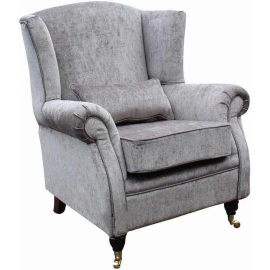 Wing Chair Fireside High Back Armchair Belvedere Pewter Grey Fabric