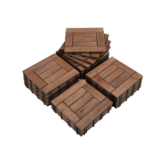 27pcs Wooden Floor Tiles for Outdoor & Indoor,12in x 12in, Brown - brown - Yaheetech