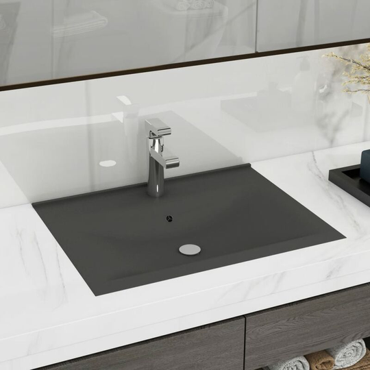 Luxury Basin with Faucet Hole Matt Dark Grey 60x46 cm Ceramic - Grey