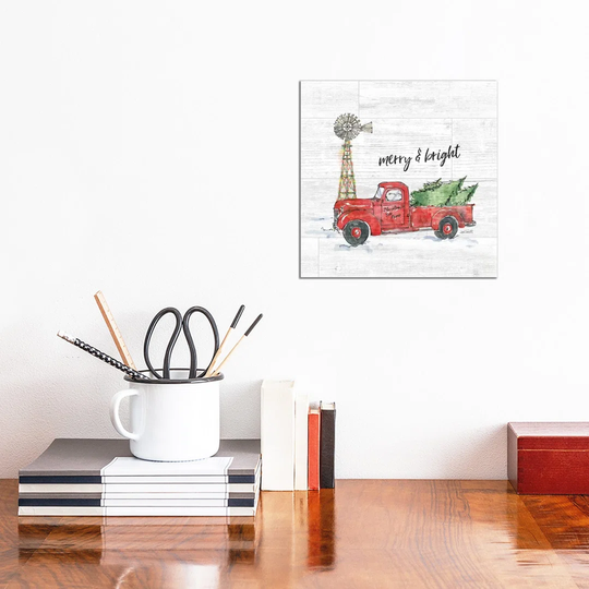 Country Christmas IV Merry and Bright Shiplap by Anne Tavoletti - Wrapped Canvas Graphic Art