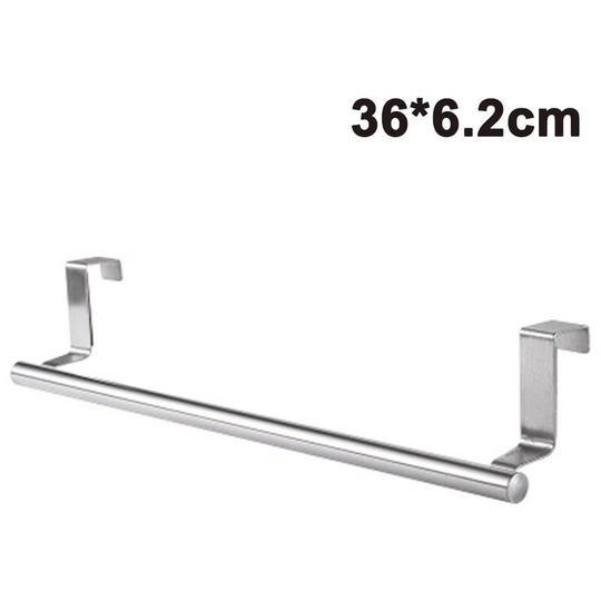 Modern Towel Bar with Hooks for Bathroom and Kitchen, Brushed Stainless Steel Towel Hanger Over Cabinet-36x6.2cm