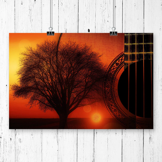 'Guitar, Tree & Sunset' Graphic Art