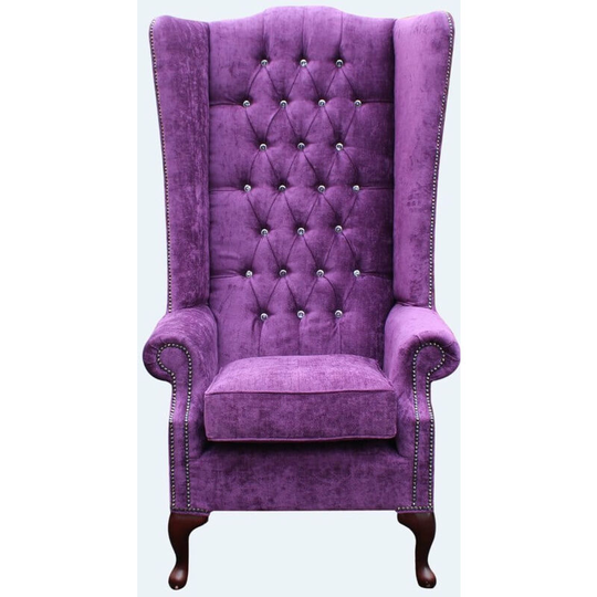 Chesterfield Soho Crystal Diamante Velvet High Back Wing Chair Velluto Amethyst Purple
