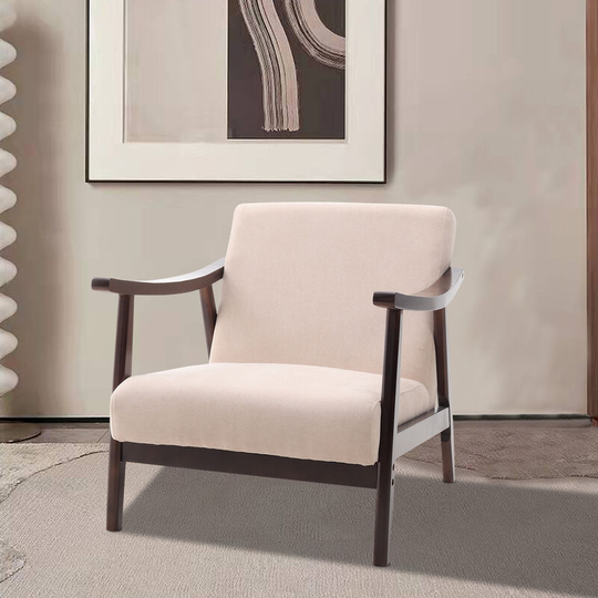 Beige Wooden Single Armchair Sofa Chair - Livingandhome