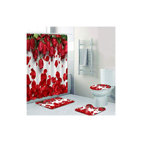 Perlerare - Shower Curtain with Shower Cover Bathroom Non-Slip Soft Toilet Cover, Shower Curtain Set with Memory Foam Mat, Durable Polyester Fabric