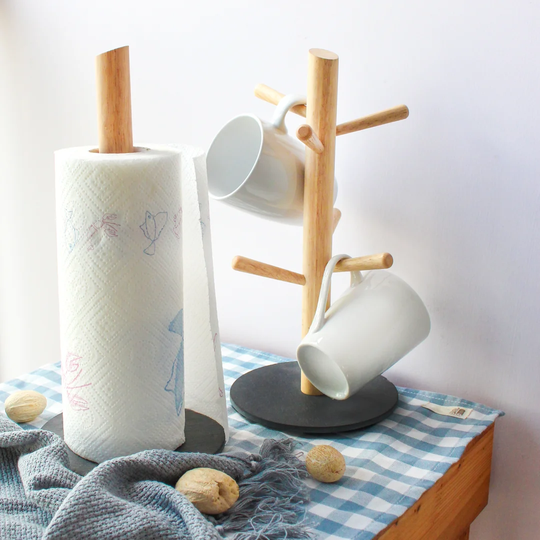 2 Piece Free Standing Paper Towel Holder and Mug Tree Set