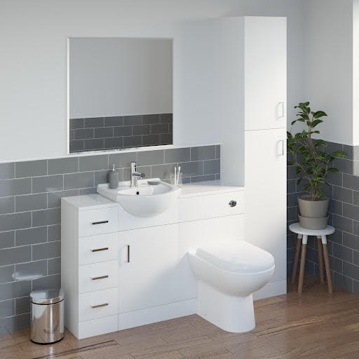 Essence Toilet & Basin Vanity Unit Combination with Tall Unit & Drawer Unit - White Gloss 1515mm