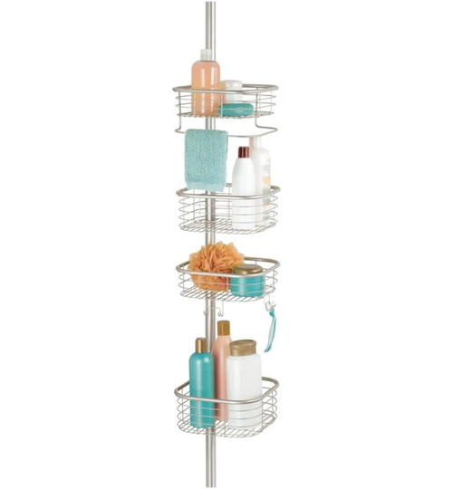 Practical Corner Shower Caddy In Metal/Plastic, Matte Silver