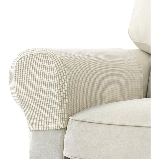 Set of 2 Jacquard Stretch Sofa Armchair Armrest Covers Anti-Slip Furniture Predector Armrest Slipcovers for Sofa Recliner Cream