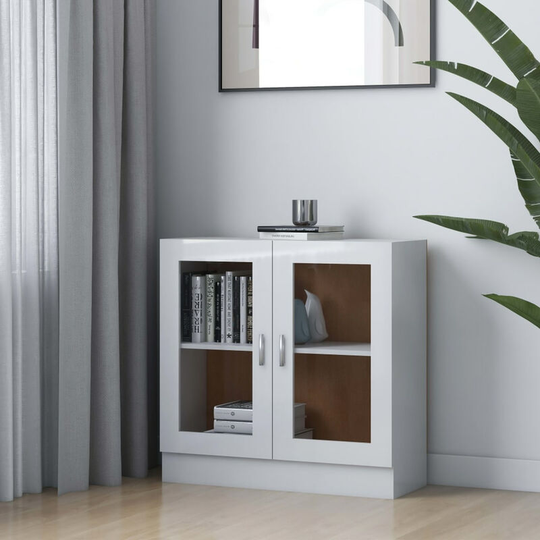 Vitrine Cabinet High Gloss White 82.5x30.5x80 cm Chipboard