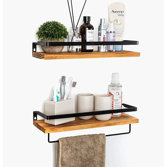 Turk 2 Piece Solid Wood Floating Shelf with Towel Bar