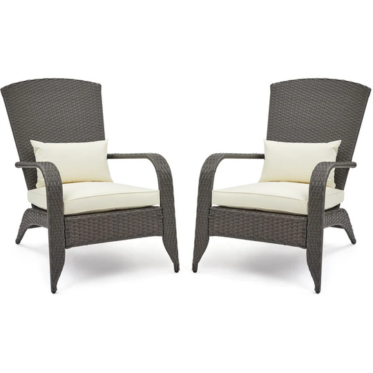 Mondeer 2x Adirondack Chair, Armchairs, PE Rattan Wicker Frog Chair Sun Loungers Cushion for & Recliner Seat, Garden Furniture Sets Lawn, Backyard,