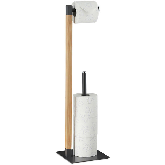Relaxdays - wc Accessories Set, Standing Toilet Paper Holder and Stand for 4 Spare Rolls, 73x20x20 cm, Anthracite/natural