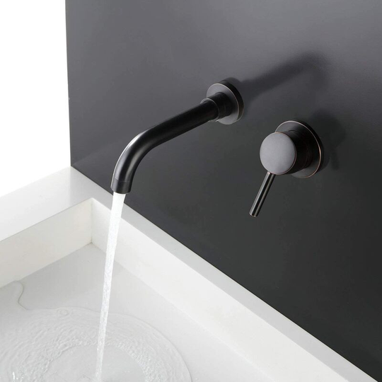 Wall Mounted Basin Faucet, Single Handle Brass Bathroom Faucet, Matte Black