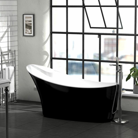 Freestanding Bath Single Slipper Luxury Soaking Bathtub Black Acrylic 1720mm - Black