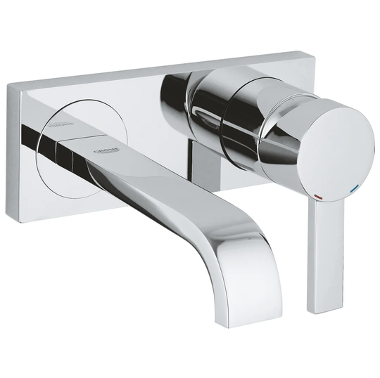 GROHE Allure single-lever 2-hole basin mixer with 172mm spout. A wall-mounted, water-saving tap with chrome finish. Made in Germany and easy to clean.
