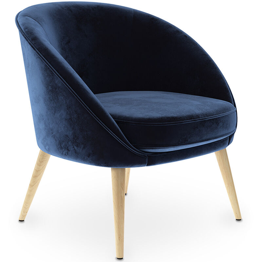 Velvet upholstered accent chair with wooden legs - Pimba Dark blue Velvet, Wood, Wood, Polyester - Dark blue