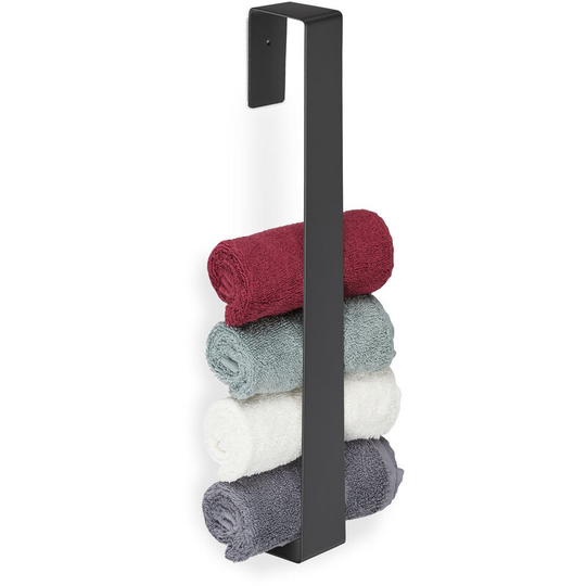 Towel Storage Rail for Bathroom, Stainless Steel, 45 cm, Without Drilling, Self-Adhesive to the Wall, Black - Relaxdays