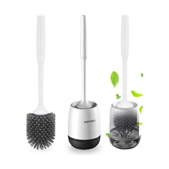 Toilet brush with handle, set of silicone toilet brushes, long stem toilet brush and quick-drying handle set for bathroom or guest toilet, vertical