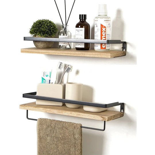Ulloa 2 Piece Solid Wood Floating Shelf with Towel Bar