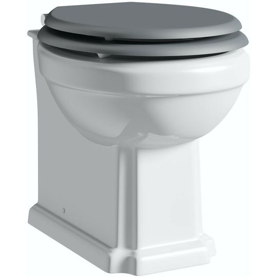 Dulwich back to wall toilet with stone grey wooden soft close seat - White/Grey - Orchard